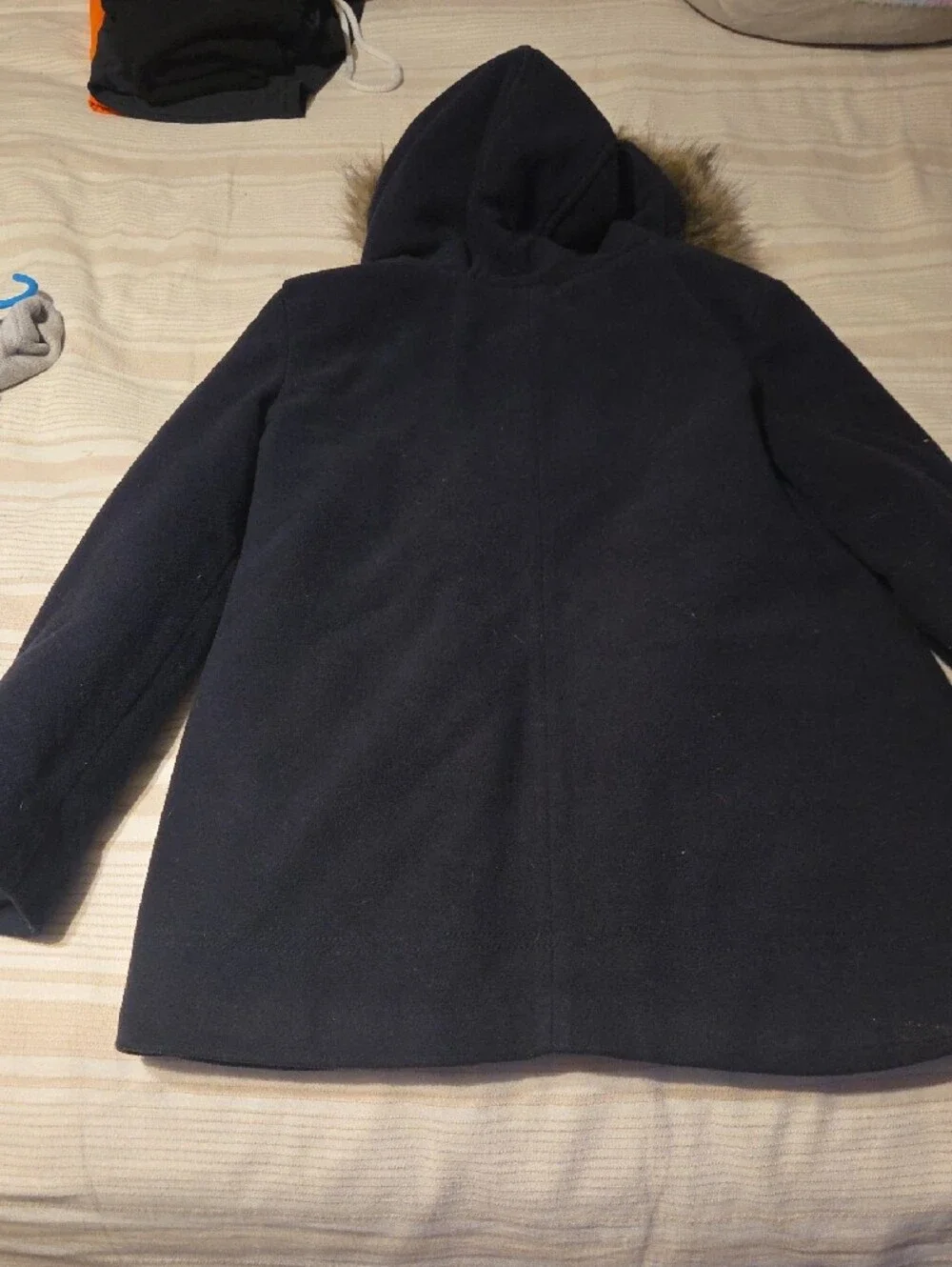 Old Navy Navy Girls' Pea Coat with Faux-Fur Hood and Tan Toggle Accents